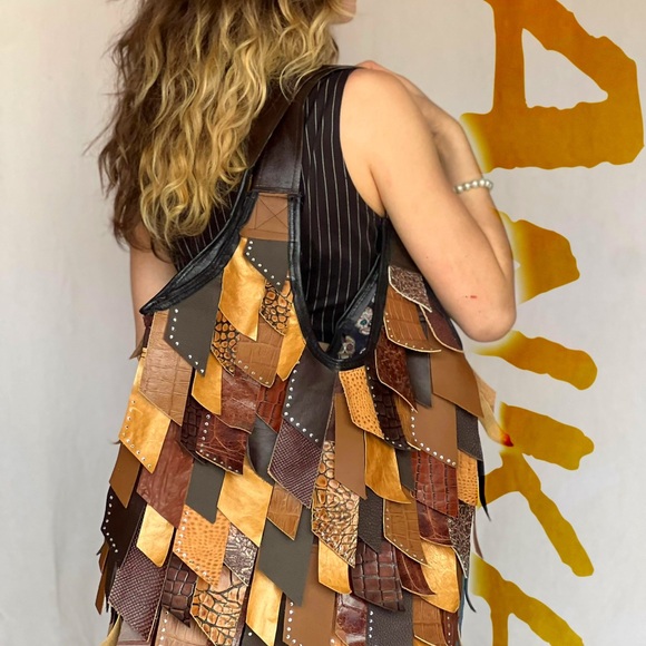 Handmade multicolored hippie fringe tassel leather Boho bag - Picture 6 of 8